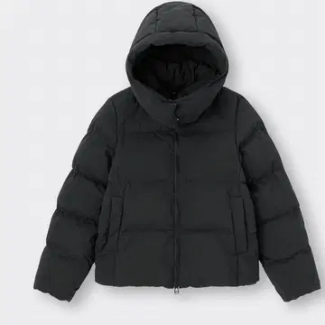 GU 블랙 후드 부착 다운 자켓