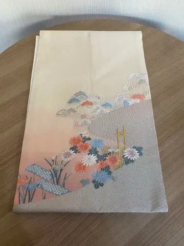 [ 새상품급 ] 순수 실크 후쿠로 오비 자수 꽃