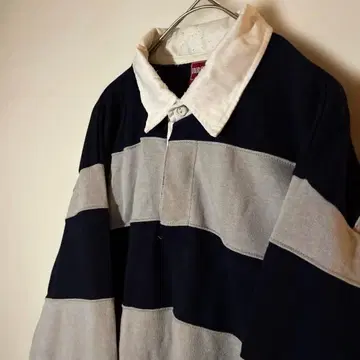 네이비 그레이 스트라이프 긴팔 피케 셔츠 L 사이즈 라거 셔츠 L