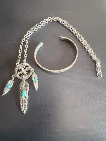 깃털 모티브 목걸이 뱅글 세트