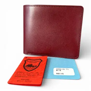 [ 미사용 ] 도치기 가죽 접이식 지갑 와인 소가죽 일본제