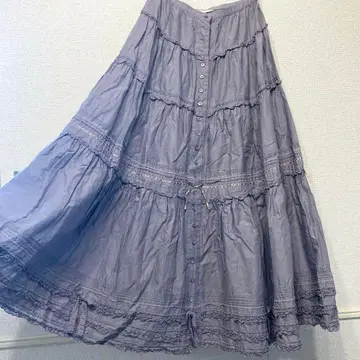 PINK HOUSE 퍼플 페티코트 스커트 면 핀턱 프릴 리본