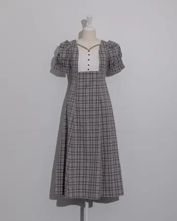 요크 절개 개더 슬리브 롱 원피스 피움 pium