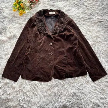 릴리안 뷰티 시어 자켓 [ LL ] 브라운 프릴 칼라 시스루 무늬