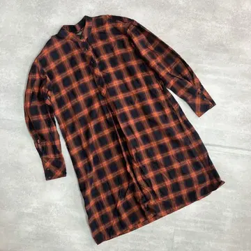 새상품급 코테락 울 혼방 체크 무늬 밴드 카라 원피스 셔츠