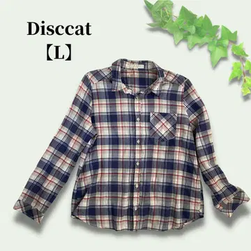 괄호 귀여운 스타일 자유자재 Discoat 체크 셔츠 블루