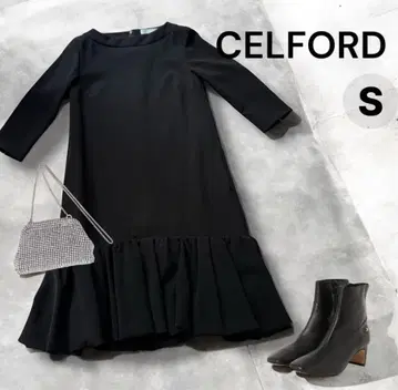 셀포드 더블 크로스 A 라인 프릴 원피스 블랙 36