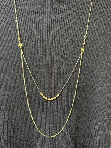 골드 2연 롱 목걸이 펄 비즈 장식 눈꽃