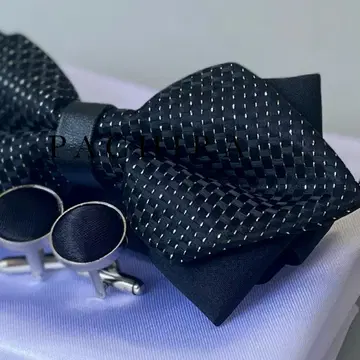 - 나비 넥타이 포켓 치프 커프스 블랙 턱시도