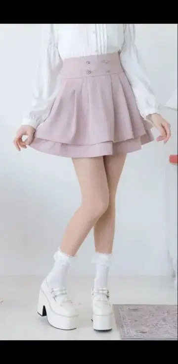 비쥬 버튼 캉캉 스커트 스트라이프 핑크 3L