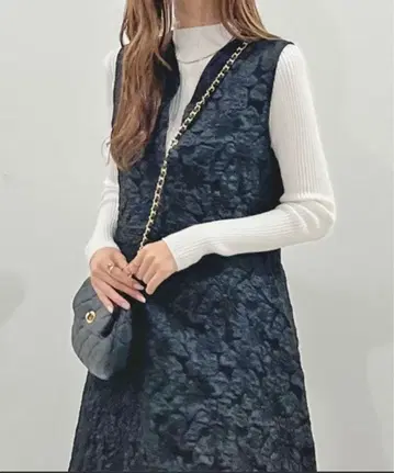 [포멀 대응] 자카드 플라워 원피스 블랙 XL