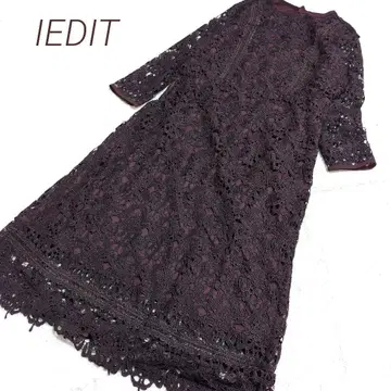 IEDIT 펠리시모 전체 레이스 긴팔 원피스 포멀 보르도 LL