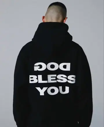 Rottweiler DOG BLESS YOU 후드 부착 후드티 블랙