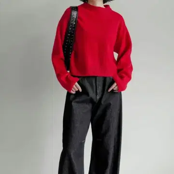 리디 알파카 터치 크롭 니트 풀오버 빨간색