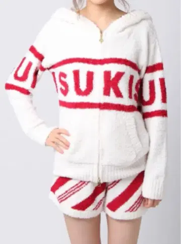 젤라피케 SUKI 시리즈 후드 부착 룸웨어 화이트/레드