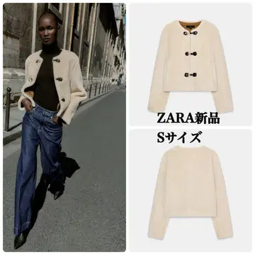 ZARA 토글 버튼 인조 모피 자켓 S 사이즈 택 포함 새상품 에크루