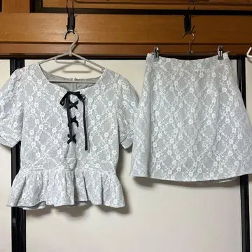 evelyn 화이트 레이스 셋업 리본