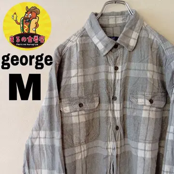 USA 구제 의류 george 플란넬 셔츠 M 그레이 화이트 체크