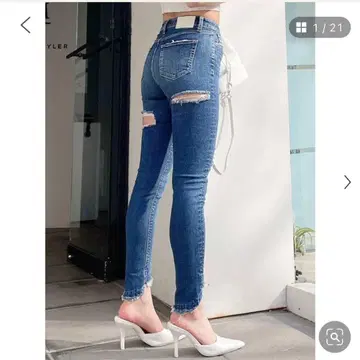 GYDA M/W HEM SHAVE BACKRIPPED 데님 팬츠