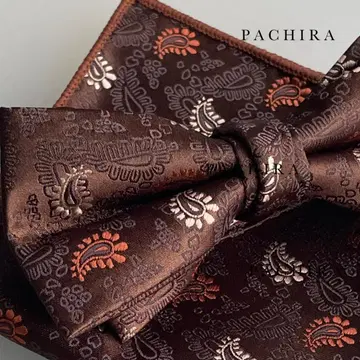 - 나비 넥타이 포켓 치프 페이즐리 브라운 오렌지 크림