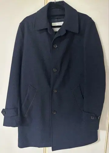 멜로즈 울 네이비 코트 백 벨트 포함