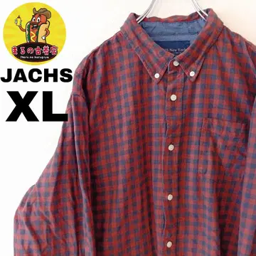 USA 구제 의류 JACHS 플란넬 셔츠 XL 차콜 그레이 오렌지 체크