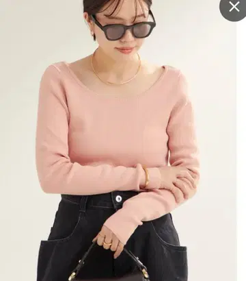 PAGE 핑크 리브 긴팔 상의