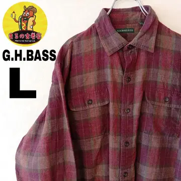 USA 구제 의류 G.H.BASS 플란넬 셔츠 L 와인 레드 카키 체크