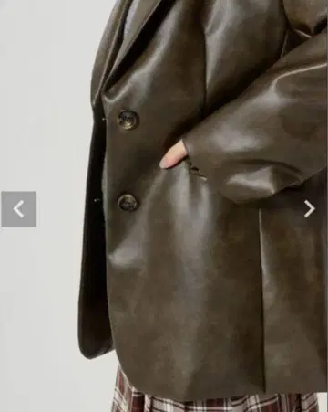 Tina jojun 페이크 레더 자켓 카키 브라운