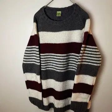 [ 새상품급 ] 보트넥 스트라이프 니트 스웨터 코튼 L