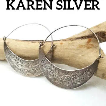 빈티지 카렌 실버 후프 귀걸이 보타니컬 플라워 모티브 꽃무늬