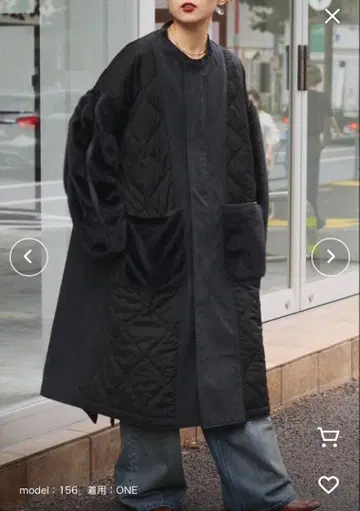 [etsinta] 퍼 절개 노카라 퀼팅 코트