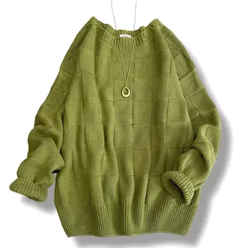 레어 베이스 레인지 니트 코튼 100% 프랑스제 탁한 그린