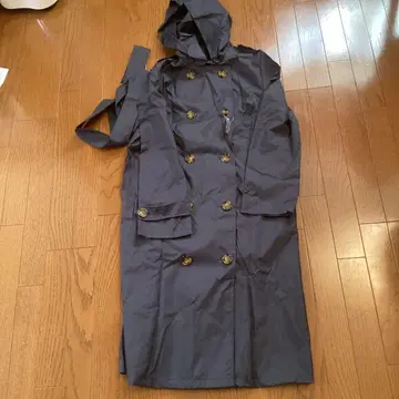 네이비 후드 부착 트렌치코트