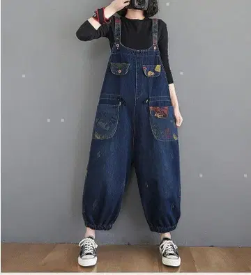 빅 사이즈 여성용 살로펫 팬츠 오버롤 데님