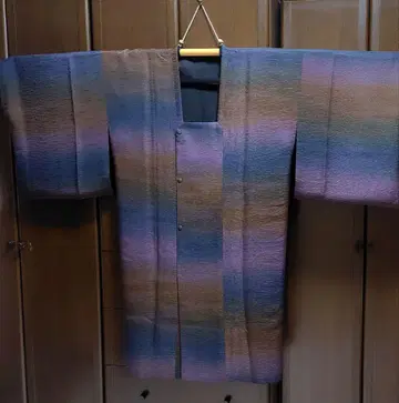 순수 실크 노을 무늬 염색 리버서블 롱 기장 도효 코트