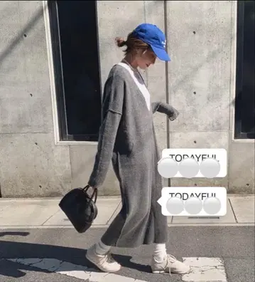 투데이풀 니트 원피스 V넥 롱맥시 다크 그레이