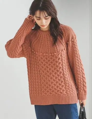 BEAMS HEART 짜임 절개 니트 빨간색 핑크 오렌지