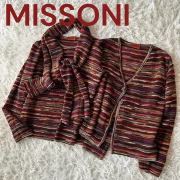 새상품급 미쏘니 멀티 컬러 앙상블 머플러 포함 모헤어 혼방 오렌지 택