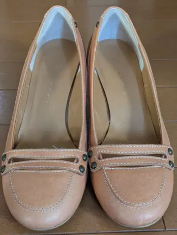 가죽 베이지 발레 디자인 약 6cm 힐