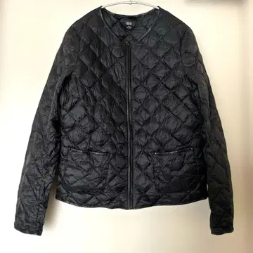 [ UNIQLO ] 인조 가죽 파이핑 노카라 울트라 라이트 다운