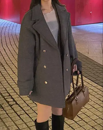 dazzlin 오버 멀티 버튼 P코트 차콜 그레이