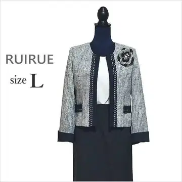 (루일 에 부티크) 네이비 화이트 트위드 노카라 자켓 포멀 L