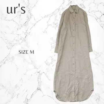 유어스 마 혼방 깔끔한 미색 맥시 길이 무지 롱 셔츠 원피스 M 고품질