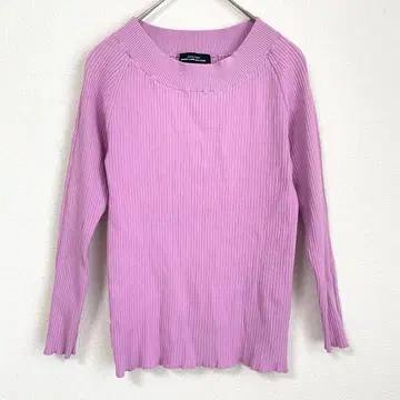 그린 라벨 릴랙싱 핑크 퍼플 리브 티셔츠 7부 소매 세로 리브