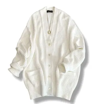 컨디션 최상 드로어 9G 코튼 천축 V넥 가디건 화이트