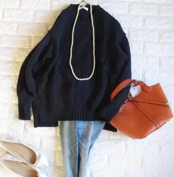 투모로우랜드 맥피 고급 라무 캐시미어 오버 사이즈 루즈 니트 네이비