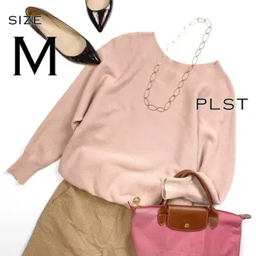 PLST 플라스테 레이온 혼방 라운드넥 리브 니트 M 더스티 핑크