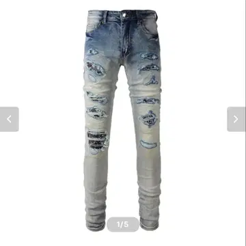 데미지 가공 라이트 블루 슬림핏 데님 사이즈 28