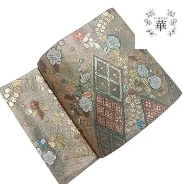 1870 화 후쿠로 오비 꽃 부풀린 직조 등나무 마름모 금 은